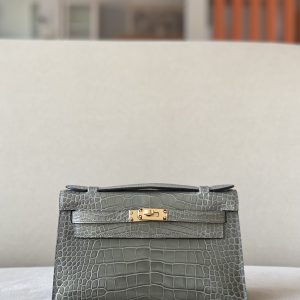 Kelly Pochette Alligator Gris Tourterelle (81) Gold Hardware