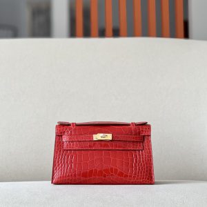 Kelly Pochette Alligator Braise (95) Gold Hardware