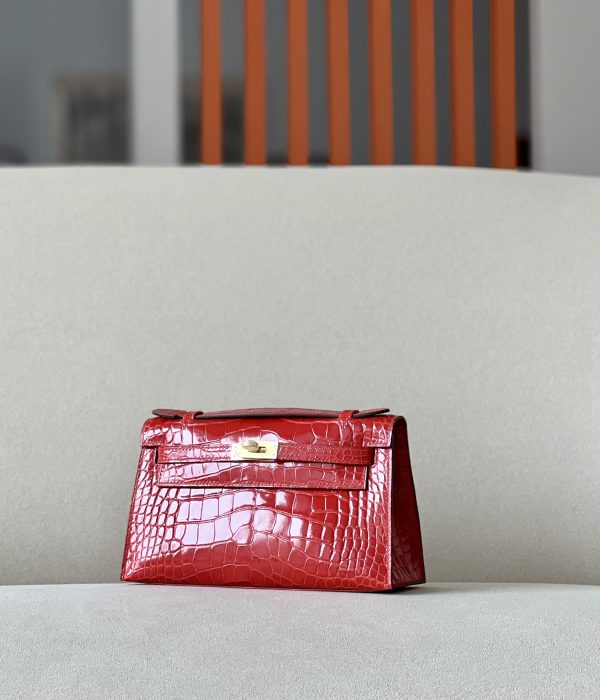 Kelly Pochette Alligator Braise (95) Gold Hardware - Image 3