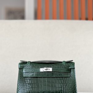 Kelly Pochette Alligator Vert Fonce (67) Palladium Hardware