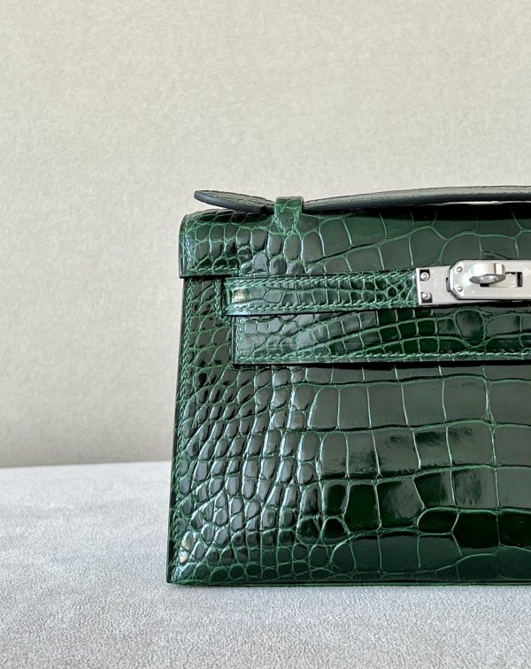 Kelly Pochette Alligator Vert Fonce (67) Palladium Hardware - Image 11