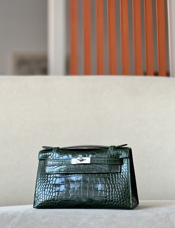 Kelly Pochette Alligator Vert Fonce (67) Palladium Hardware - Image 3
