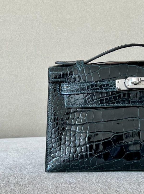 Kelly Pochette Alligator Vert Cypres (6O) Palladium Hardware - Image 11