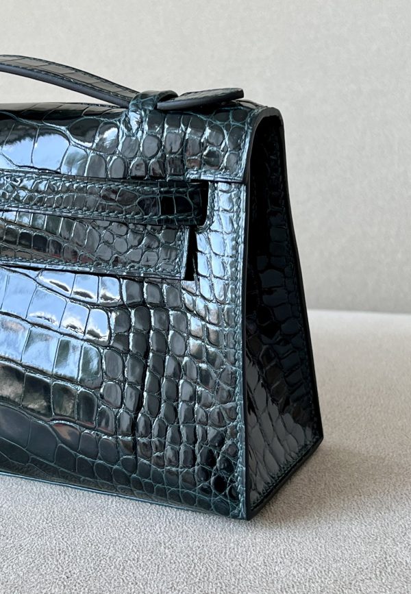 Kelly Pochette Alligator Vert Cypres (6O) Palladium Hardware - Image 9