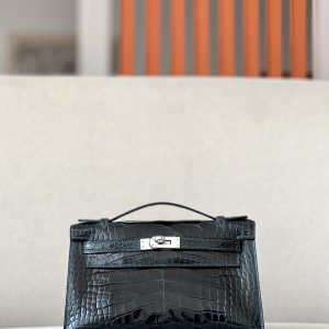 Kelly Pochette Alligator Vert Cypres (6O) Palladium Hardware