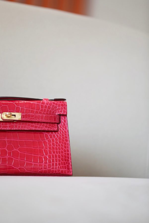 Kelly Pochette Alligator Bougainviuier (A5) Gold Hardware - Image 9