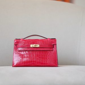Kelly Pochette Alligator Bougainviuier (A5) Gold Hardware