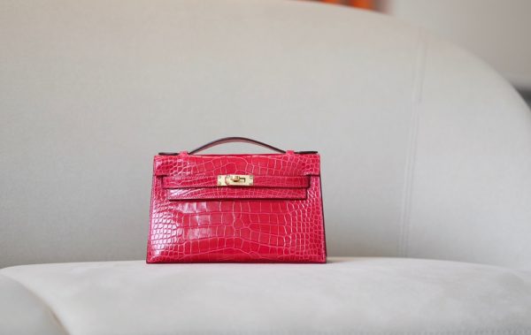 Kelly Pochette Alligator Bougainviuier (A5) Gold Hardware