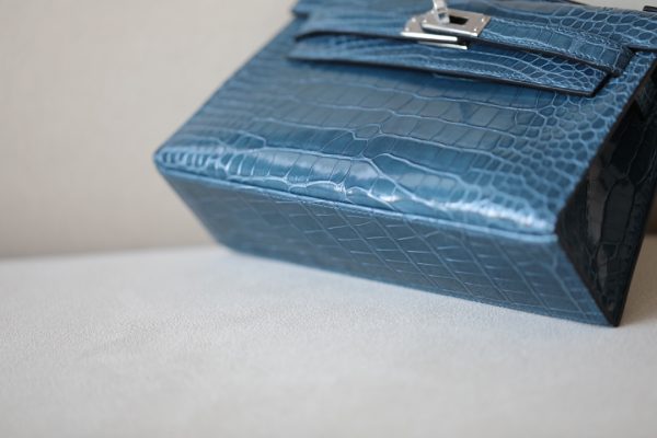 Kelly Pochette Alligator Blue Jean (75) Palladium Hardware - Image 12