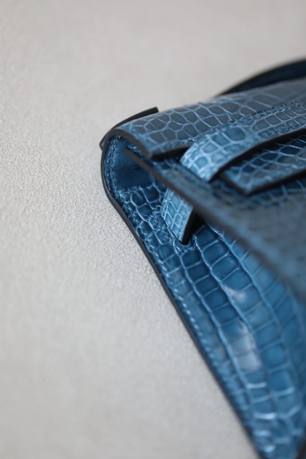 Kelly Pochette Alligator Blue Jean (75) Palladium Hardware - Image 9