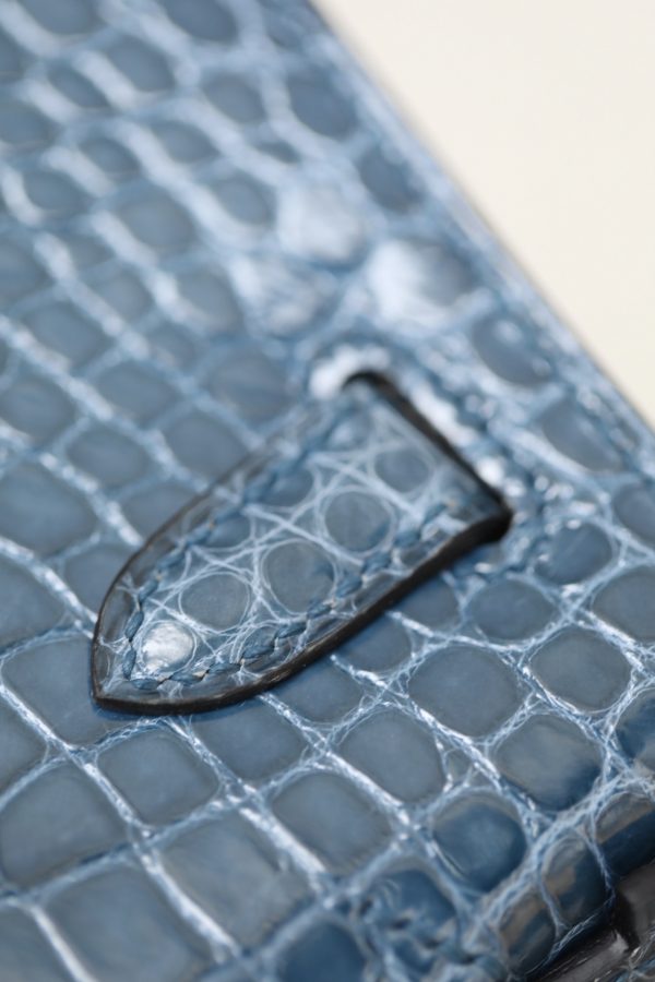 Kelly Pochette Alligator Blue Jean (75) Palladium Hardware - Image 8