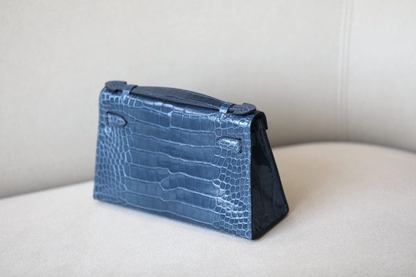 Kelly Pochette Alligator Blue Jean (75) Palladium Hardware - Image 3