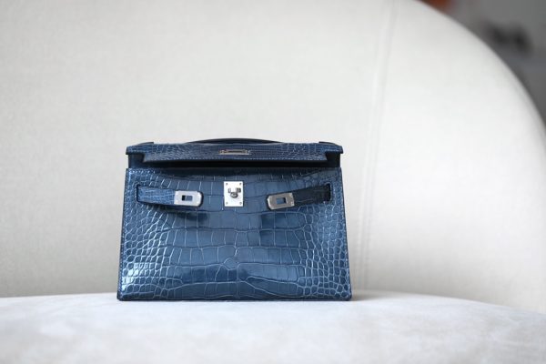 Kelly Pochette Alligator Blue Jean (75) Palladium Hardware - Image 2