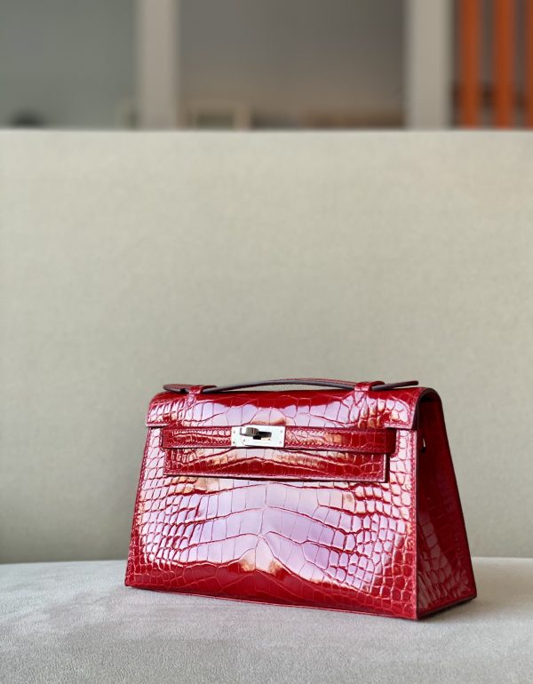 Kelly Pochette Alligator Braise (95) Palladium Hardware - Image 3