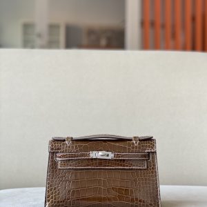 Kelly Pochette Alligator Ficelle (17) Palladium Hardware