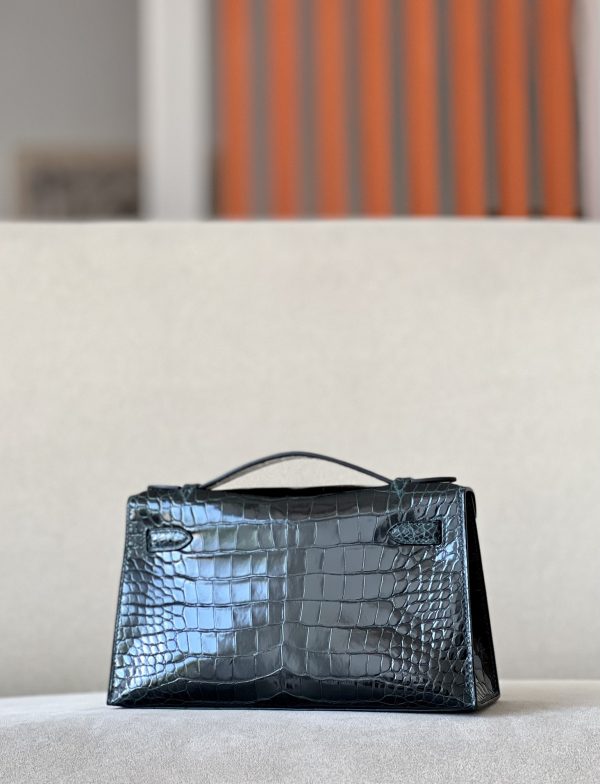 Kelly Pochette Alligator Vert Cypres (6O) Palladium Hardware - Image 3