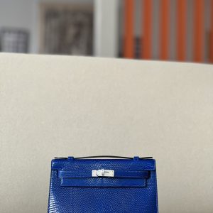 Kelly Pochette Lizard Blue Saphir (73) Palladium Hardware