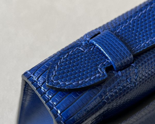 Kelly Pochette Lizard Blue Saphir (73) Palladium Hardware - Image 10