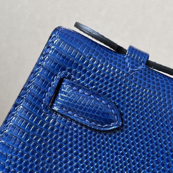 Kelly Pochette Lizard Blue Saphir (73) Palladium Hardware - Image 8