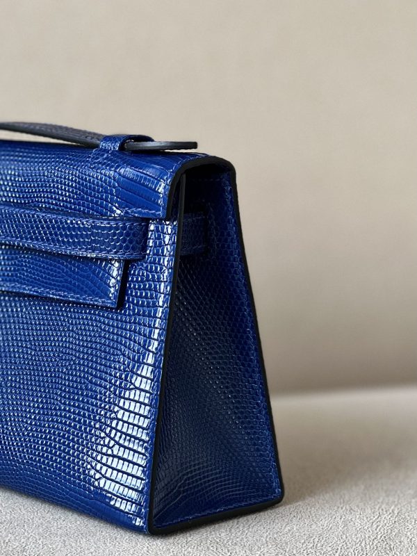 Kelly Pochette Lizard Blue Saphir (73) Palladium Hardware - Image 4