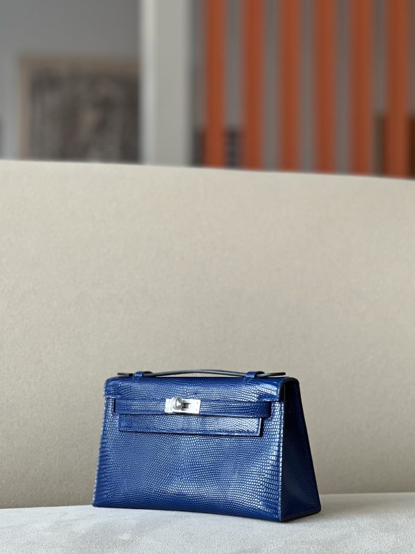 Kelly Pochette Lizard Blue Saphir (73) Palladium Hardware - Image 3