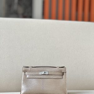 Kelly Pochette Lizard Ficelle (17) Palladium Hardware