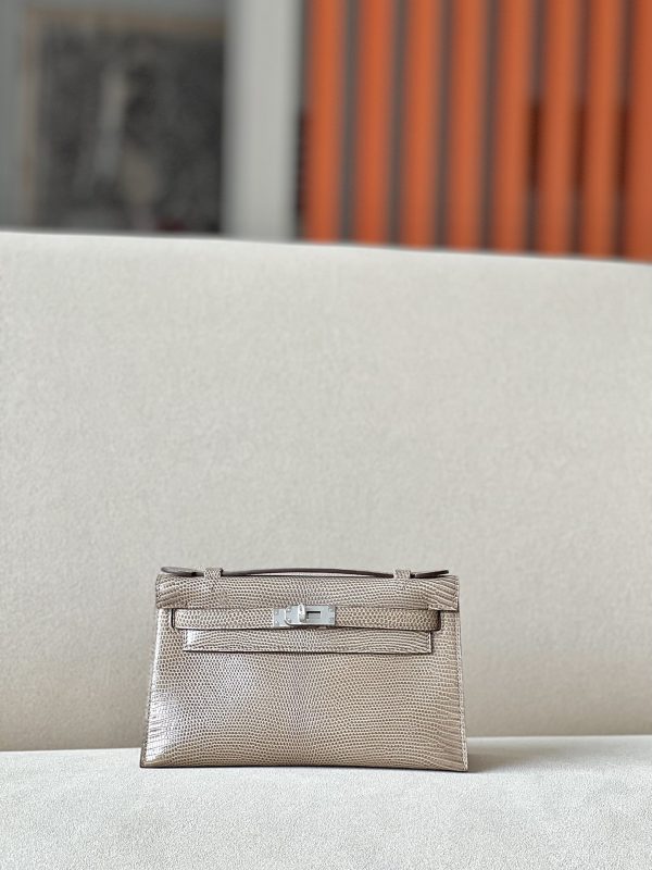 Kelly Pochette Lizard Ficelle (17) Palladium Hardware