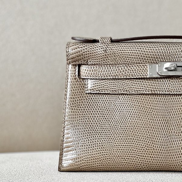 Kelly Pochette Lizard Ficelle (17) Palladium Hardware - Image 11