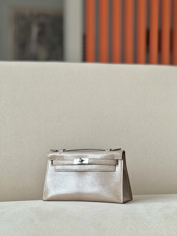 Kelly Pochette Lizard Ficelle (17) Palladium Hardware - Image 2