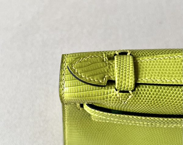 Kelly Pochette Lizard Vert Aris (66) Palladium Hardware - Image 10