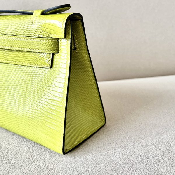 Kelly Pochette Lizard Vert Aris (66) Palladium Hardware - Image 9