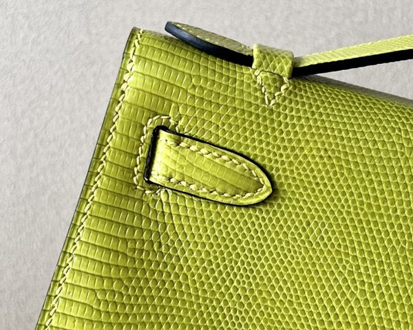 Kelly Pochette Lizard Vert Aris (66) Palladium Hardware - Image 8