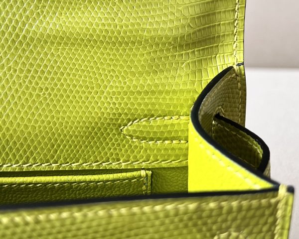 Kelly Pochette Lizard Vert Aris (66) Palladium Hardware - Image 7
