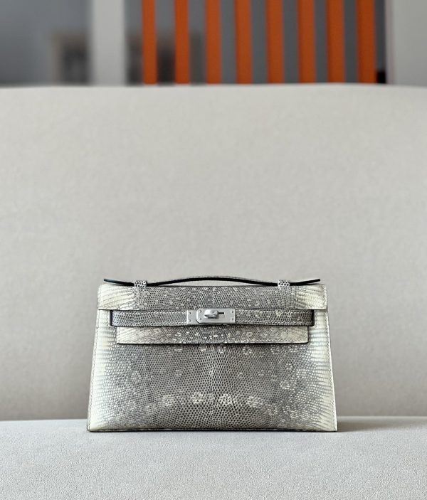 Kelly Pochette Lizard Ombre (1B) Palladium Hardware
