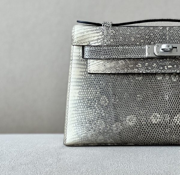Kelly Pochette Lizard Ombre (1B) Palladium Hardware - Image 11