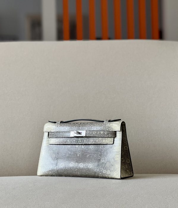 Kelly Pochette Lizard Ombre (1B) Palladium Hardware - Image 3