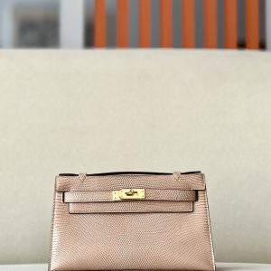 Kelly Pochette Lizard Rose Eglantine (P1) Gold Hardware