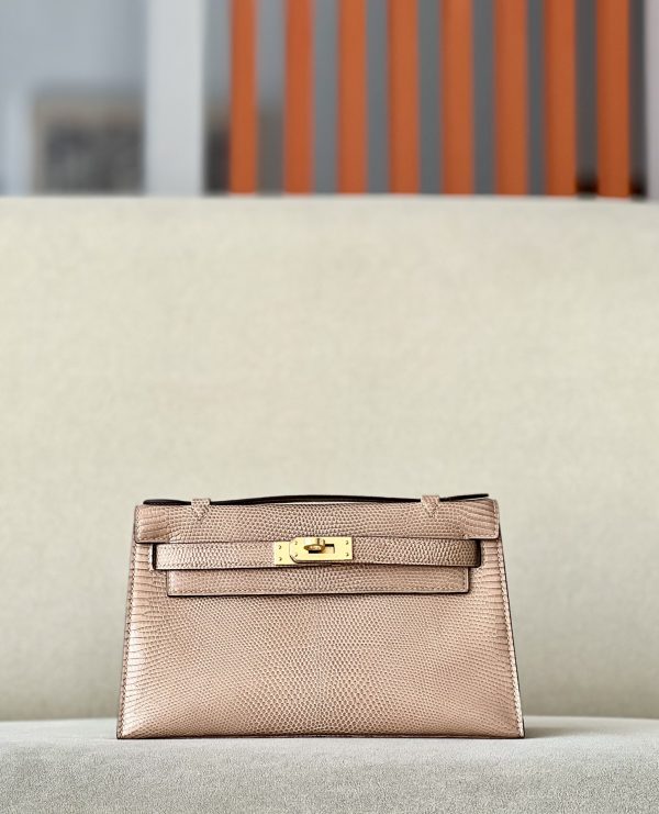 Kelly Pochette Lizard Rose Eglantine (P1) Gold Hardware
