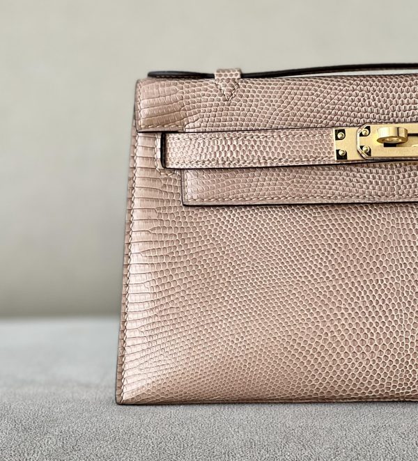 Kelly Pochette Lizard Rose Eglantine (P1) Gold Hardware - Image 11