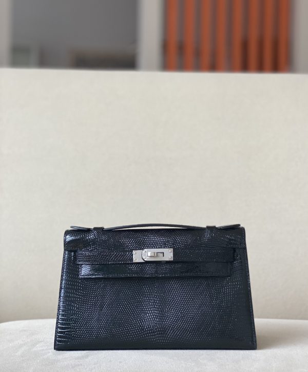 Kelly Pochette Lizard Nior (89) Palladium Hardware