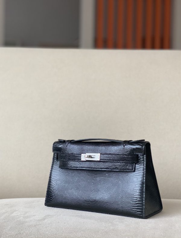 Kelly Pochette Lizard Nior (89) Palladium Hardware - Image 3
