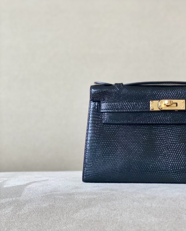 Kelly Pochette Lizard Nior (89) Gold Hardware - Image 11