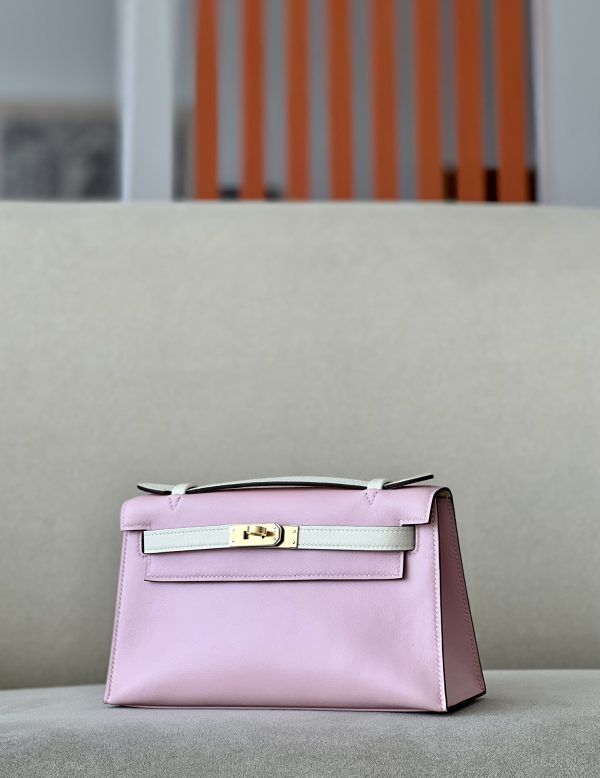 Kelly Pochette HSS Swift Rose Sakura(3Q) And Nata(I2)Gold Hardware - Image 3