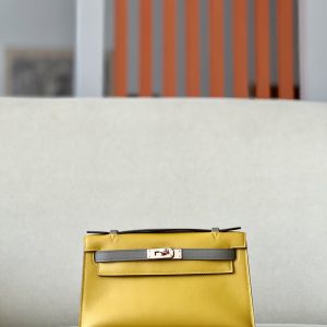 Kelly Pochette HSS Swift Jaune Amber(9D) And Gris Asphalte(M8)Rose Gold Hardware
