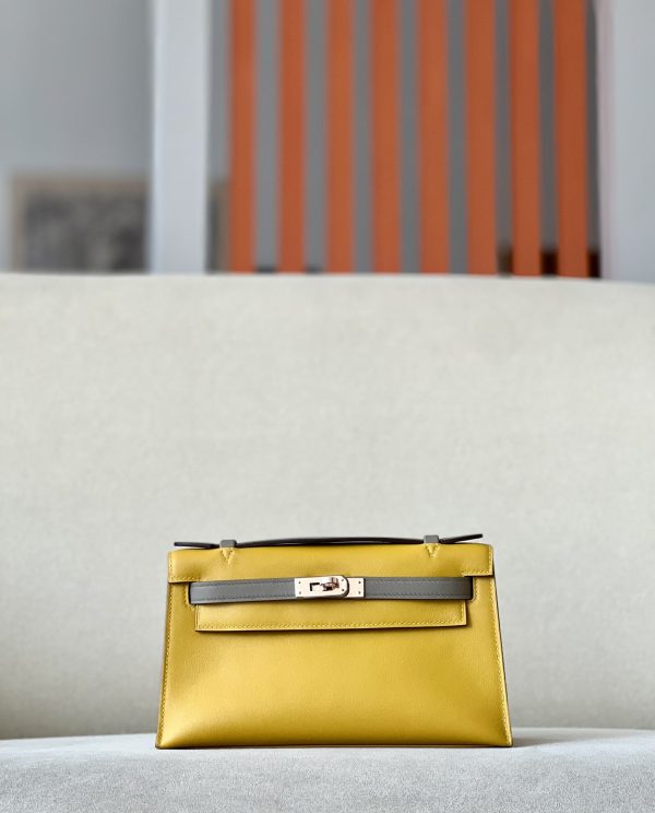 Kelly Pochette HSS Swift Jaune Amber(9D) And Gris Asphalte(M8)Rose Gold Hardware