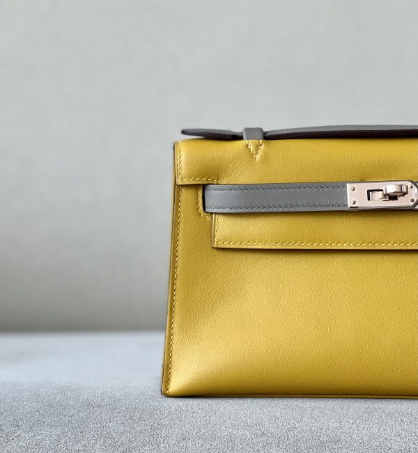 Kelly Pochette HSS Swift Jaune Amber(9D) And Gris Asphalte(M8)Rose Gold Hardware - Image 10