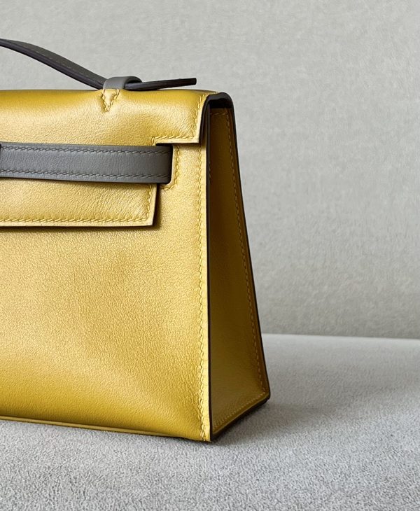 Kelly Pochette HSS Swift Jaune Amber(9D) And Gris Asphalte(M8)Rose Gold Hardware - Image 8