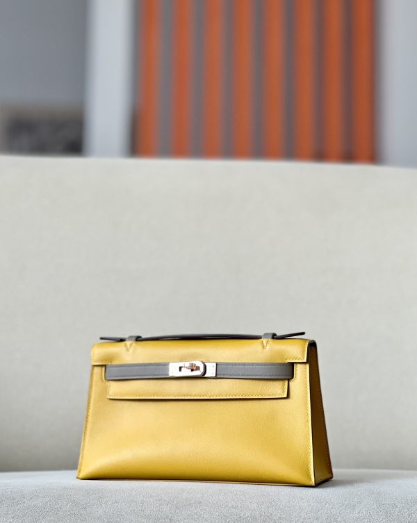 Kelly Pochette HSS Swift Jaune Amber(9D) And Gris Asphalte(M8)Rose Gold Hardware - Image 3
