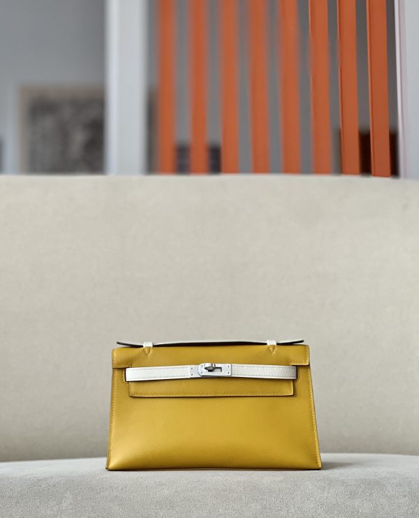 Kelly Pochette HSS Swift Jaune Amber(9D) And Craie(10)Palladium Hardware