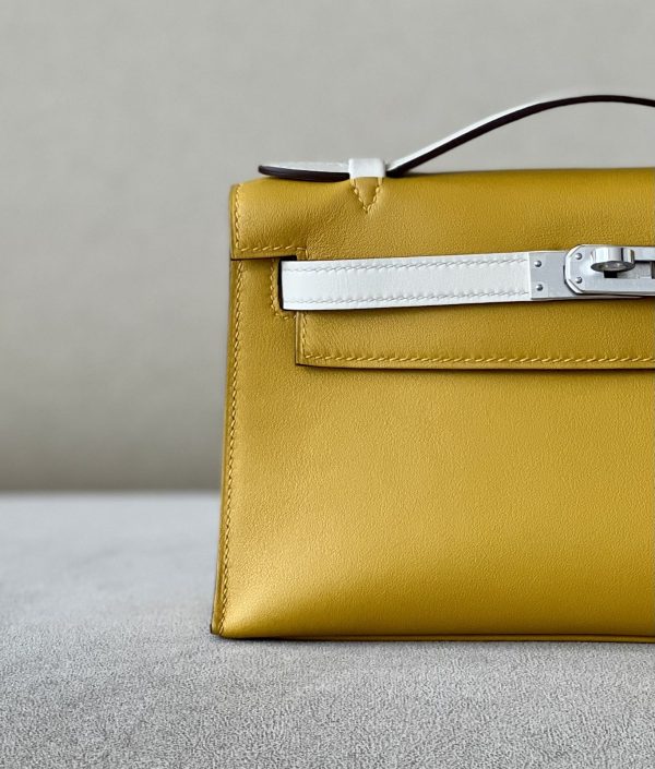 Kelly Pochette HSS Swift Jaune Amber(9D) And Craie(10)Palladium Hardware - Image 10